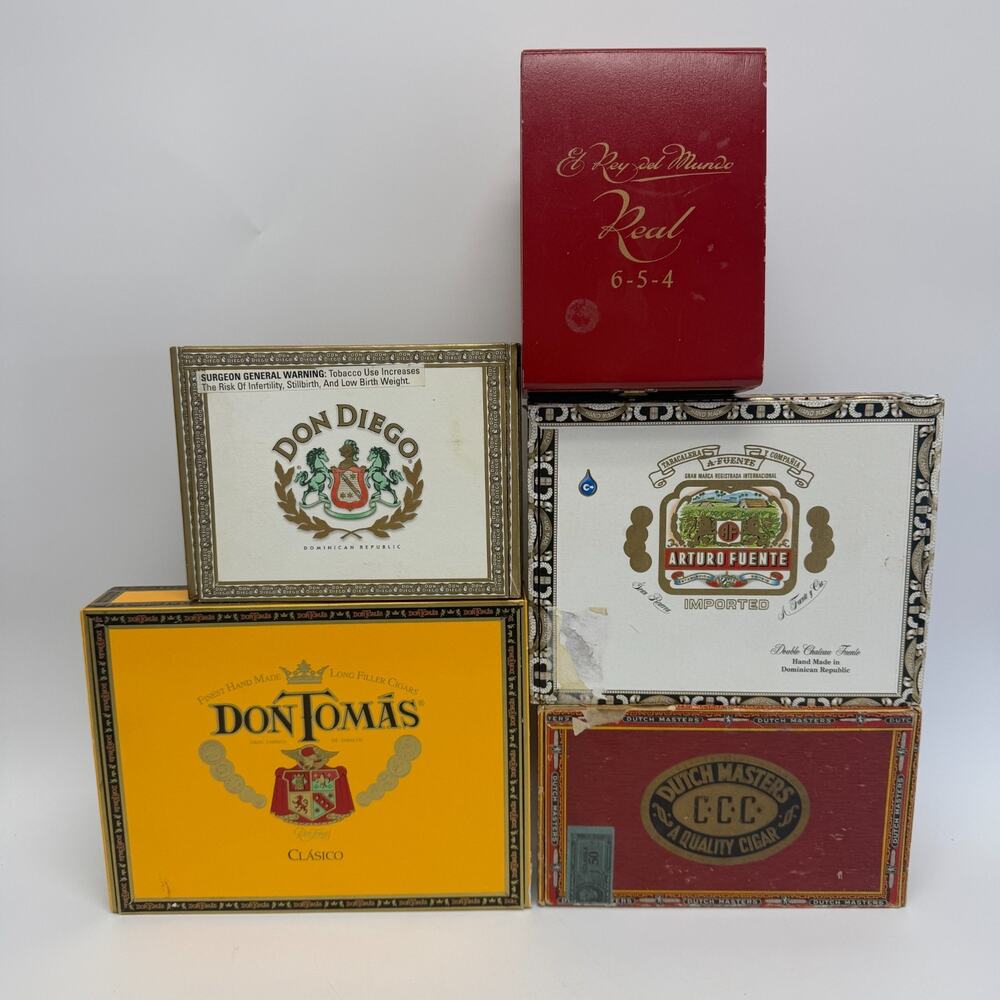 Lot of 5 Empty Cigar Boxes - Don Diego Don Tomas Dutch Masters Arturo Fuente